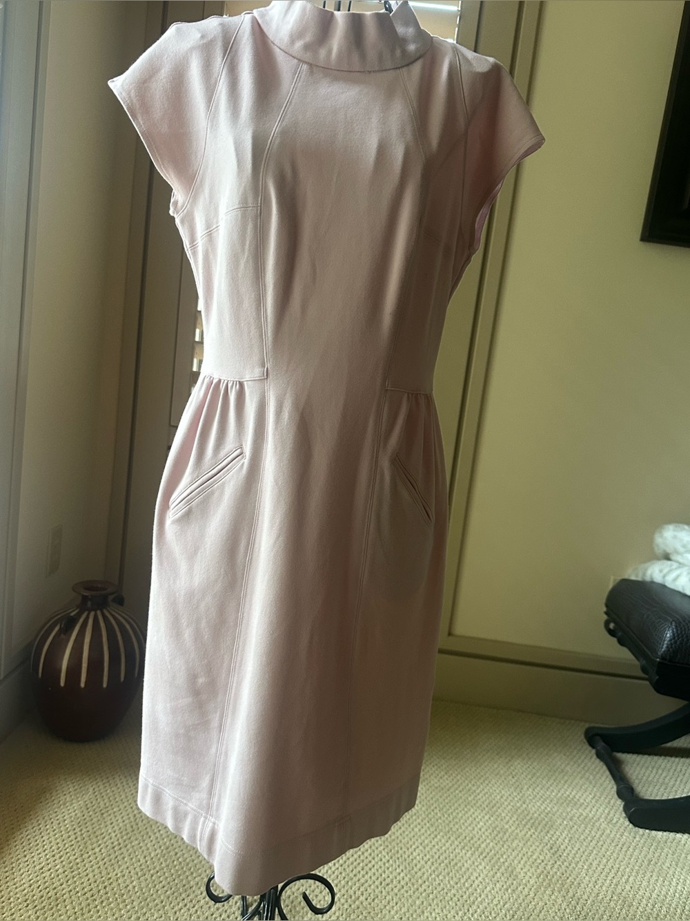 Karl Lagerfeld Light Pink Cap-Sleeve Midi Shift Dress